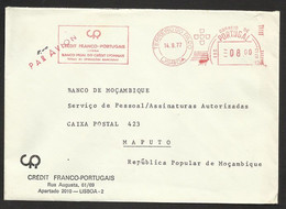 Portugal EMA Cachet Rouge Banque Credit Franco Portugais Filiale Crédit Lyonnais 1977 Pour Mozambique Meter Stamp Bank - Máquinas Franqueo (EMA)