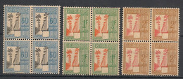 GUADELOUPE - 1944 - Taxe TT N°Yv. 38 à 40 - Série Complète En Blocs De 4 - Neuf Luxe ** / MNH / Postfrisch - Portomarken