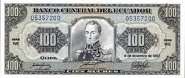 ECUADOR 100 SUCRES 1992 P 123Ab UNC SC NUEVO - Ecuador