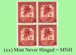 1942 ** BELGIAN CONGO / CONGO BELGE = COB 230 MNH ED BROWN PALM TREE  : BLOCK OF -4- STAMPS WITH ORIGINAL GUM - Blokken