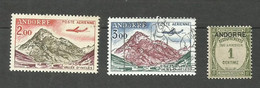 Andorre Français POSTE AERIENNE N°5, 6, Et TAXE N°9 Cote 5.60€ - Luftpost