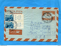 ISRAEL-AEROGRAMME- -entier  Postal Entier Postal Stationery -150 Biche+2stamps+stabs Complément Aff>France 1958 - Luchtpost