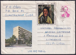 1973-EP-76 CUBA 1973 3c USED POSTAL STATIONERY COVER JAGUA HOTEL CIENFUEGOS GUANTANAMO TO RUSSIA. - Altri & Non Classificati