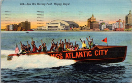 New Jersey Atlantic City Boating MIss Atlantic City Are We Having Fun? Happy Days! 1944 Curteich - Atlantic City