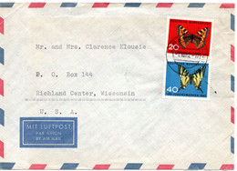 56431 - Bund - 1962 - 40Pfg Schmetterlinge MiF A LpBf PADERBORN -> Richland Center, WI (USA) - Mariposas