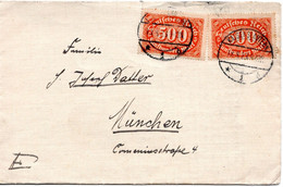 56445 - Deutsches Reich - 1923 - 2@500M Ziffer A Bf KAISERSLAUTERN -> Muenchen - Cartas & Documentos