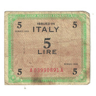 Billet, Italie, 5 Lire, 1943, KM:M18b, TB - Occupazione Alleata Seconda Guerra Mondiale