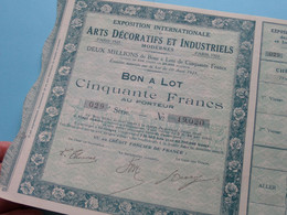 EXPO Int. > ARTS Décoratifs Et Industriels PARIS 1925 ( Voir Scans ) Bon A Lot De 50 Francs > 029e Série - N° 19.020 ! - Tourism
