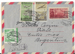 YOUGOSLAVIE 1948 - ENTIER POSTAL AVION ET OUVRIERS, AVIONS SUR DUBROVNIK ET BELGRADE, LES PARTISANS, POUR L ARGENTINE - Airmail