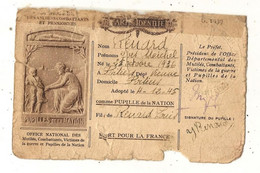 CARTE D'identité , PUPILLE DE LA NATION , Poitiers, 1945, 2 Scans - Non Classés