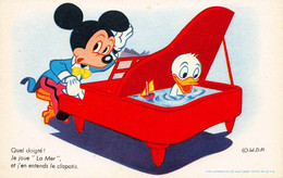 WALT DISNEY Disney * CPA Illustrateur * Mickey * Pianiste Piano Musique Riri Fifi Loulou ? Bain Baignoire - Andere & Zonder Classificatie