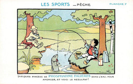 Benjamin RABIER * CPA Illustrateur Rabier * Les Sports , La Pêche * Planche 7 * Publicité Phosphatine FALIERES - Rabier, B.