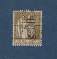 298 De 1934 - Timbre PERFORÉ . C.N - Oblitéré - Type PAIX . Surchargé 50c Sur 1f.25 - Olive (287) - 3 Scannes - Used Stamps