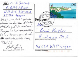 56452 - Bund - 1993 - 100Pfg Ruegen EF A FpKte FELDPOST 5200 -> Wettringen, Abs.: Bw-Soldat In Somalia - Storia Postale