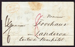 1844 Faltbrief Mit Postroutenstempel RTE DE PAYERNE In Rot Nach Landeron. Etwas Fleckig - ...-1845 Préphilatélie