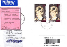 ROMANIA : PRINCESS DIANA Returned REGISTERED Cover From Artsakh ( Armenia ) - Registered Shipping! Envoi Enregistre! - Covers & Documents