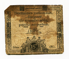 France, Assignat De 15 Sols, Domaines Nationaux, Loi Du 4 Janvier 1792, N° : Série 1861., TTB (VF), Ass-24a, P-A54 - ...-1889 Tijdens De XIXde In Omloop