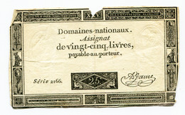 France, Assignat De Vignt-Cinq Livres, , Loi Du 6 Juin 1793, N° : Série 2166., TB (F), Ass-43a, P-A71 - ...-1889 Tijdens De XIXde In Omloop