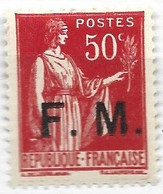 FRANCE FM N° 7 50C ROSE ROUGE  TYPE PAIX PETIT F DE FM DEFORME NEUF SANS CHARNIERE - Unused Stamps