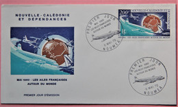 FDC - NOUVELLE CALEDONIE 1970 AVIATION LES AILES FRANCAISES AUTOUR DU MONDE YT PA 112 - Briefe U. Dokumente