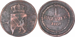 Allemagne - Grand Duché De Bade - 1 Kreuzer - 1808 - Coin Félé - Charles 1er Frédéric - 12-227 - Taler Et Doppeltaler