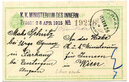 26.4.1915 K.k. Ministerium Des Innern,, Parkany, Slovacchia, Ungheria - Cartas & Documentos