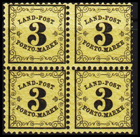 1862. LAND-POST PORTO-MARKE 3 Kr 10x10 4-block Never Hinged. Perf Loos Between Two Stamps.  - JF528592 - Ungebraucht