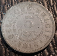 BELGIQUE ALBERT I 5 CENTIMES ZINC 1916 COTES : 1€-3€-7.5€-30€ - 5 Cents