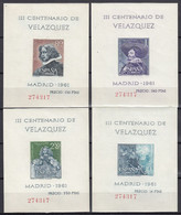 ESPAÑA 1961 Nº 1344/1347 HOJITAS DE VELAZQUEZ,NUEVAS ** SIN FIJASELLOS,MISMA NUMERACION LAS CUATRO - Unused Stamps