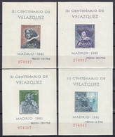 ESPAÑA 1961 Nº 1344/1347 HOJITAS DE VELAZQUEZ,NUEVAS ** SIN FIJASELLOS,MISMA NUMERACION LAS CUATRO - Nuevos