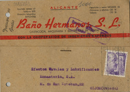 1942 ALICANTE , TARJETA COMERCIAL CIRCULADA A GIJÓN , CENSURA MILITAR - Brieven En Documenten