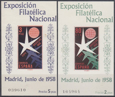 ESPAÑA 1958 Nº 1222/1223 HOJITAS DE BRUSELAS NUEVO SIN CHARNELA - Unused Stamps