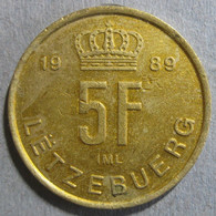 Luxembourg 5 Francs 1989 , Jean , En Cupro-aluminium-nickel, KM# 65, - Luxembourg