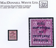 Ireland 1922 Thom Rialtas 5-line Black Overprint, Bogus (forged) Inverted Overprint On 6d Purple Mint - Unused Stamps