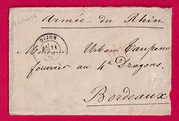 GUERRE 1870 DIJON COTE D'OR 11 OCT 1870 ARMEE DU RHIN POUR BORDEAUX LETTRE COVER - War 1870