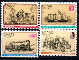 Grecia 1978  ** YT 1288-91 / Mi.1308-11 Mail Anniversary. Horse, Sailboat, Railway, Motorcycle. - Poste