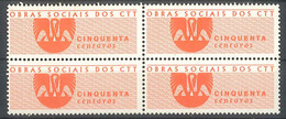 PORTUGAL 1961 REVENUE FISCAL OBRAS SOCIAIS DE CTT SOCIAL Block Of 4 MNH - Emissions Locales