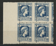 ALGERIE N° 214c Neuf ** Cote 80 € Bloc De Quatre VARIETE DE PIQUAGE A CHEVAL 1,50 Fr Bleu Marianne D'Alger. TB - Ongebruikt