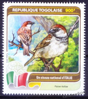 Togo 2016 MNH, National Bird Of Italy - Italian Sparrow, Birds - Passeri