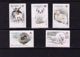 2021 Canada Fauna Winter Animals Caribou Ermine Hare Lemming Fox Full Set Of 5 From Booklet MNH - Sellos (solo)