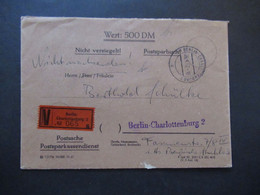 Berlin (West) 1962 Wertbrief V-Zettel Berlin Charlottenburg 2 Postsache Postsparkasendienst Postsparbuch Wert 500 DM - Cartas & Documentos