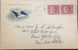 CUBA 1913, COVER USED TO USA, HAMBURG AMERIKA LINE BLUE FLAG , GOMEZ PAIR STAMP TO J.LOUIS SCHAEER,  PRIESTDENT OF W.R G - Lettres & Documents