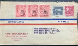 CUBA 1953, COVER USED TO USA, POST OFFICE BUILDING, ANTI T.B , GIRL HOLD FLAG, SURCH “3” DRUG STORE ADVT, HABANA CITY CA - Cartas & Documentos