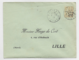 FRANCE ENTIER 15C MOUCHON ORANGE TAXE REDUITE 0F10 ENVELOPPE REPIQUAGE HUGO DE CORT LILLE DAGUIN BEZIERS 1908 - Sobres Transplantados (antes 1995)