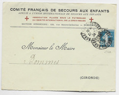 FRANCE N° 140 DEF LETTRE ENTETE COMITE FRANCAIS DE SECOURS AUX ENFANTS BORDEAUX 1924 GIRONDE - Croce Rossa