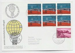 LIECHTENSTEIN 30C BLOC DE 6 +20C LETTRE COVER BRIEF VADUZ BALLON ANNEE MONDIALE DU REFUGIE TO SUISSE - Covers & Documents