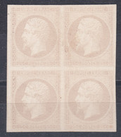 FRANCE : ESSAI DU NAPOLEON III 25c PAPIER CARTON GRIS LILAS PALE N° 15 EN BLOC DE 4 NEUF SANS GOMME - Proofs, Unissued, Experimental Vignettes