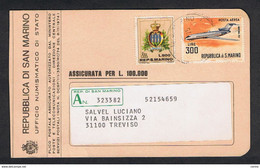 SAN  MARINO:  1975  CARTONCINO  PLICO  POSTALE  ASSICURATO  CON  £. 1130  PER  TREVISO - Cartas & Documentos