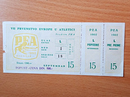 PEA 1962 BELGRADE YUGOSLAVIA Europe Athletics Championship TICKET CARD PASS JAT Advertise - Athlétisme