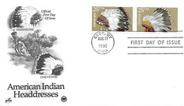 ETATS-UNIS - Yvert 1909 & 1910 Sur Enveloppe 1er Jour - Cad CODY WYOMING Du 17 Août 1990 - Coiffes Indiennes - Brieven En Documenten